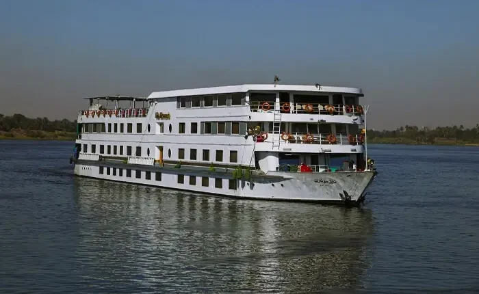 Luxurious resort overlooking the Nile with elegant architecture.