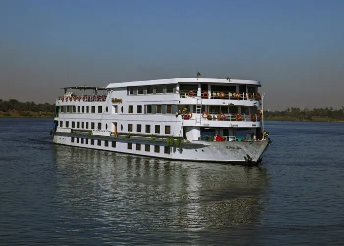 Luxurious resort overlooking the Nile with elegant architecture.