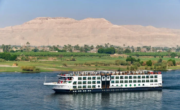 Cruise boat on the Nile River in Mayfair, showcasing its elegant body and exterior design.