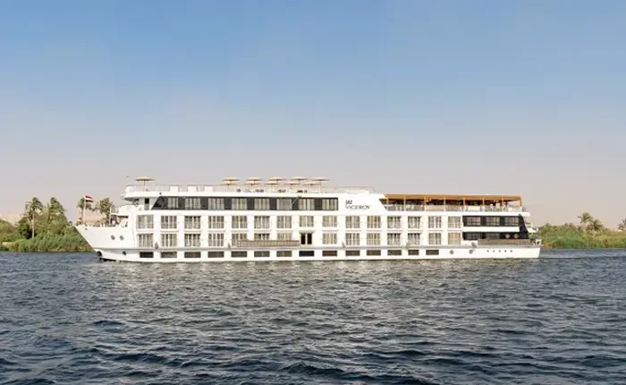 Viceroy cruise ship sailing on the ocean during sunset