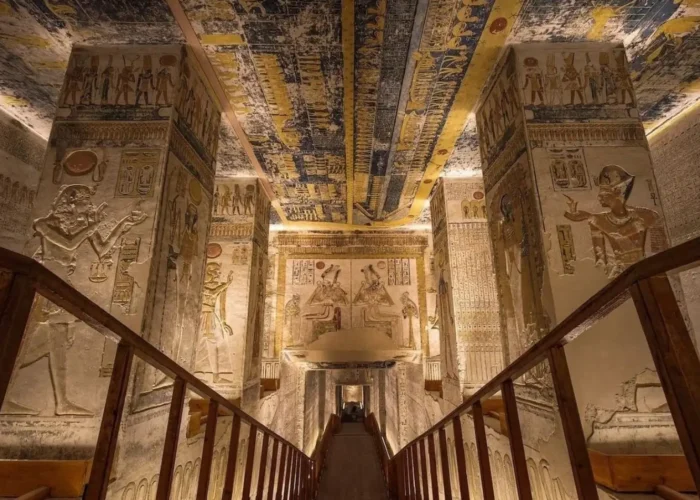 Intricate-ancient-Egyptian-wall paintings-and-astronomical-ceiling-inside-the-Tomb-of-Ramesses Inside the Tomb of Ramesses V and VI in the Valley of the Kings Egypt